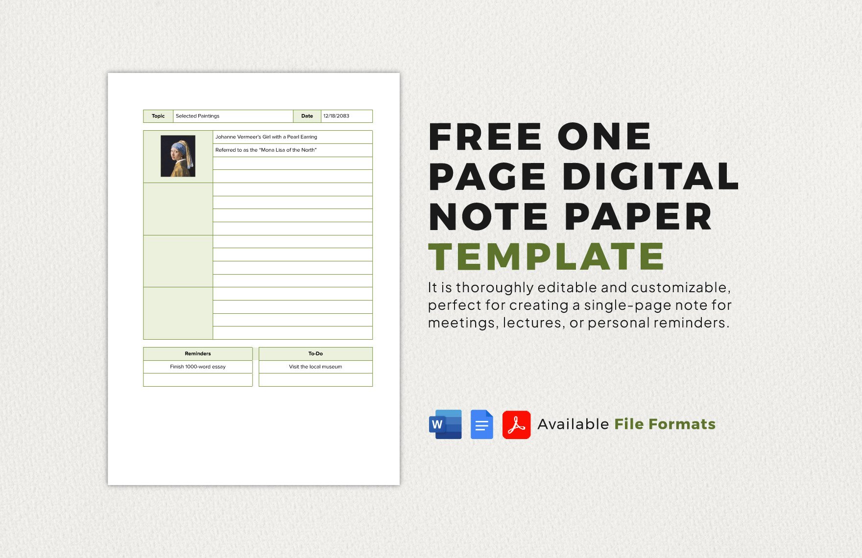 One Page Digital Note Paper Template in Word, Google Docs, PDF