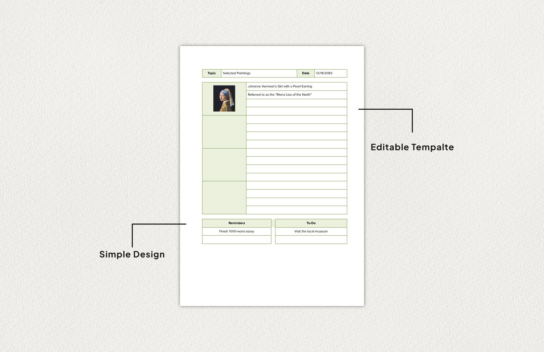 One Page Digital Note Paper Template