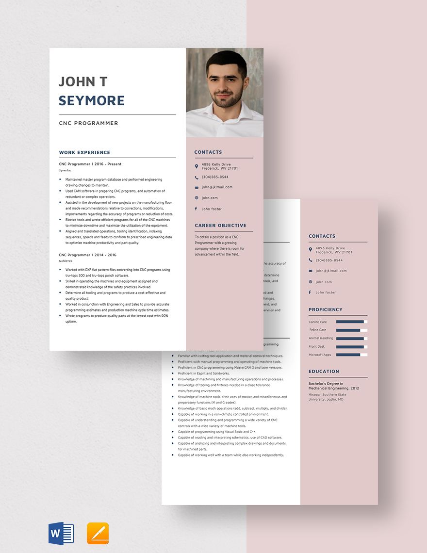 Free Free CNC Programmer Resume Template - Word, Apple Pages | Template.net