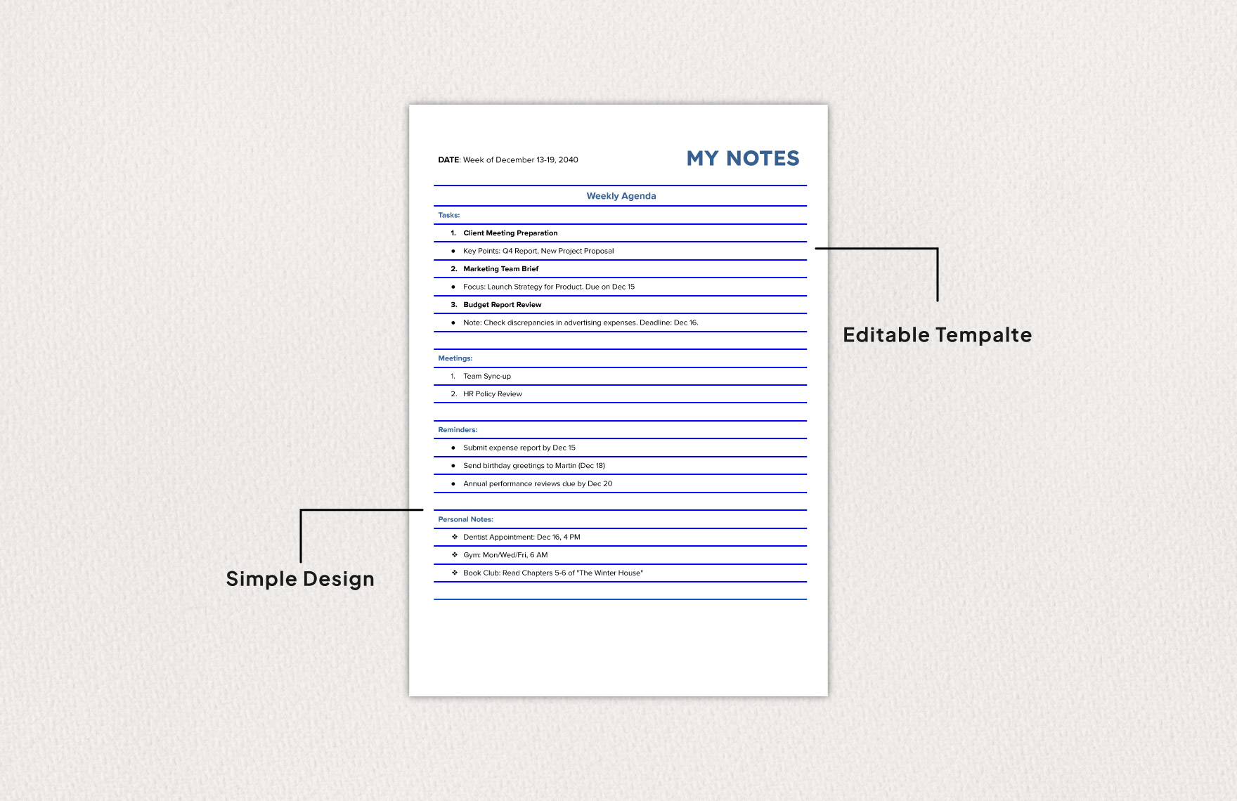 Virtual Note Paper Template