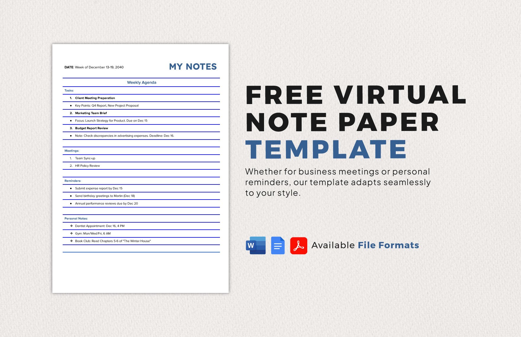 Virtual Note Paper Template in Word, Google Docs, PDF
