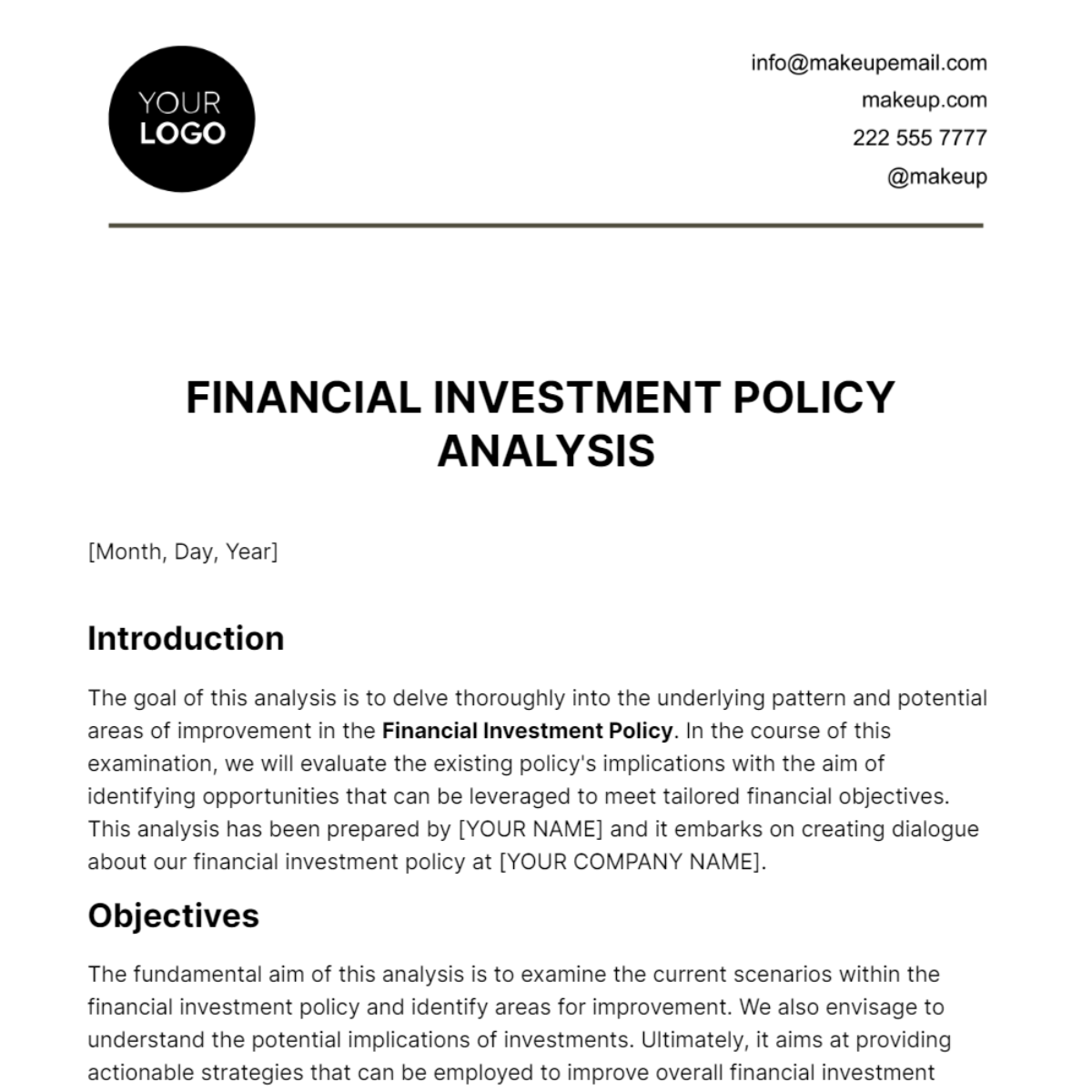 Financial Investment Policy Analysis Template