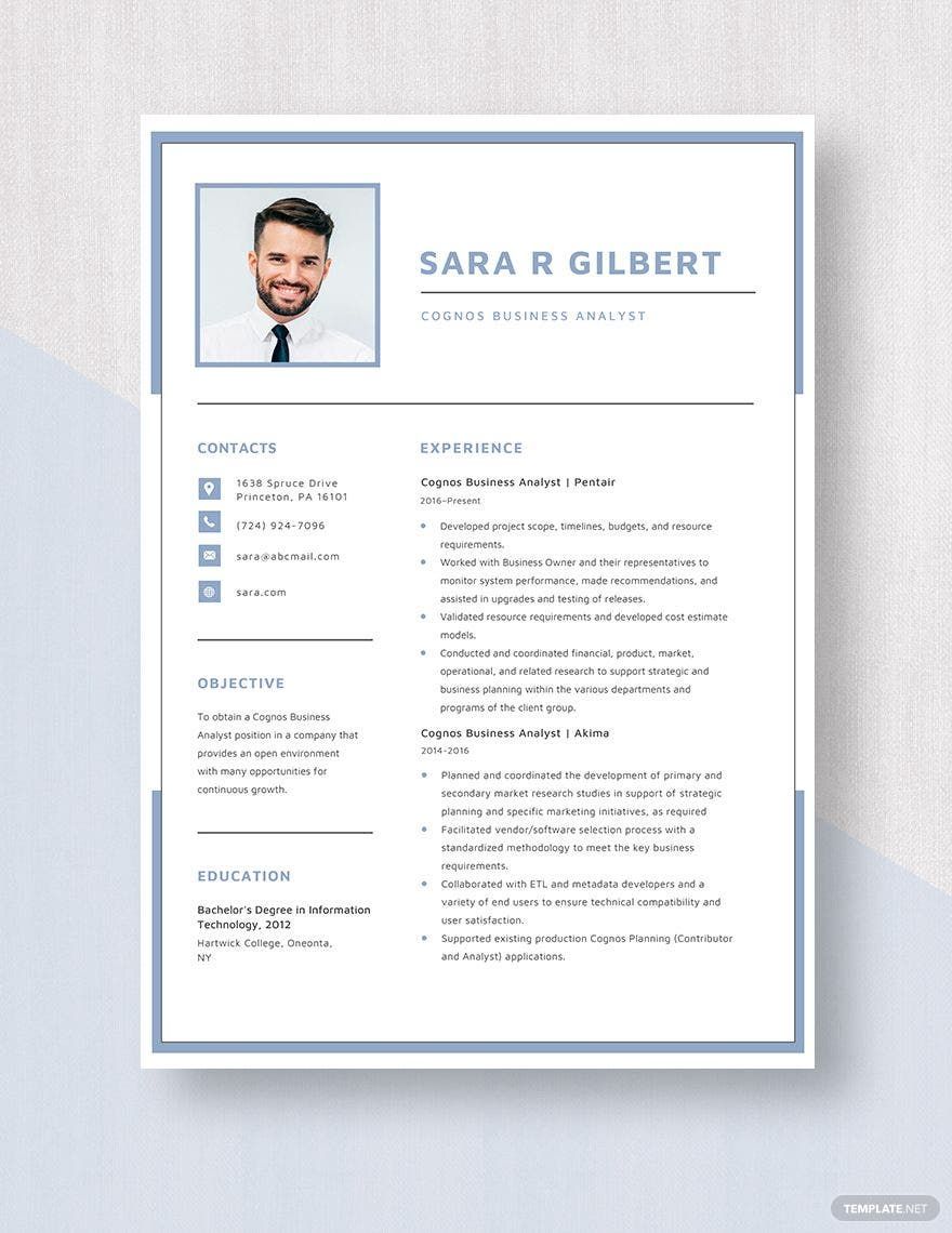 Free Cognos Business Analyst Resume Template
