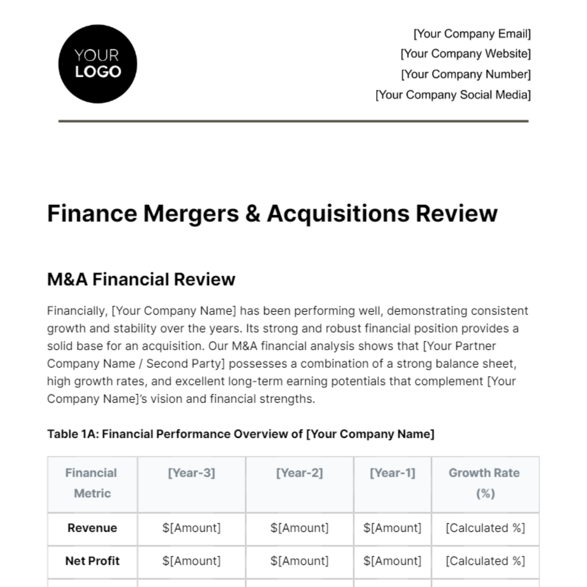 Finance Mergers & Acquisitions Review Template - Edit Online & Download