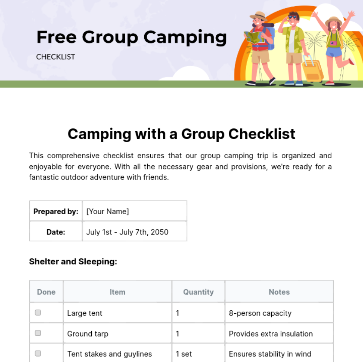 Group Camping Checklist Template