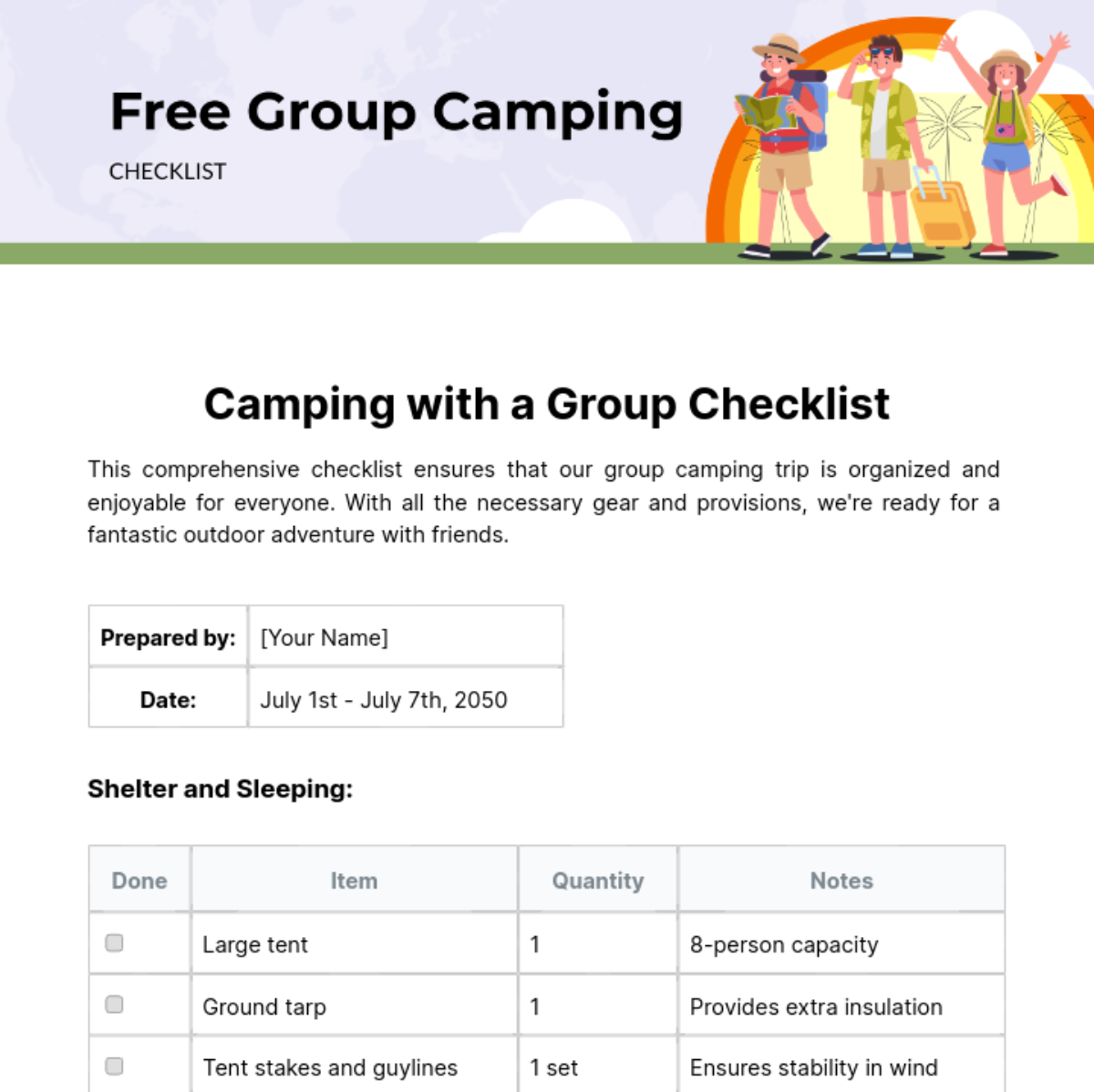 Group Camping Checklist Template - Edit Online & Download