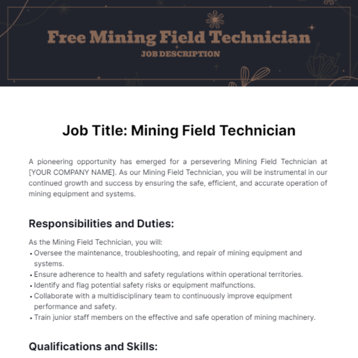 Free Mining Field Technician Job Description Template