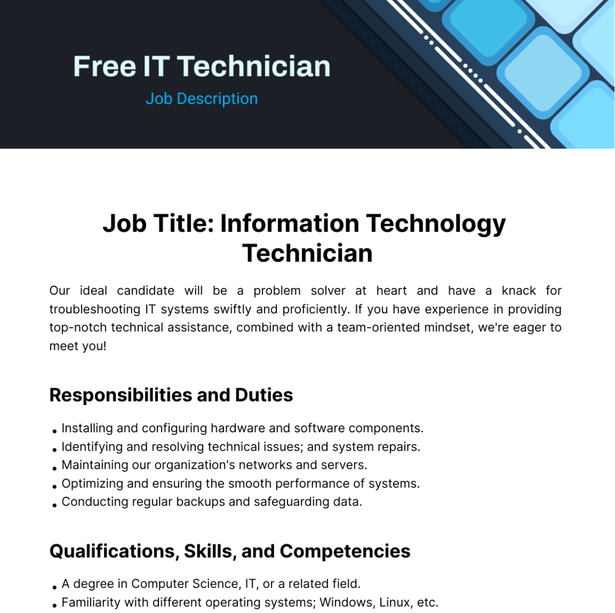 IT Technician Job Description Template
