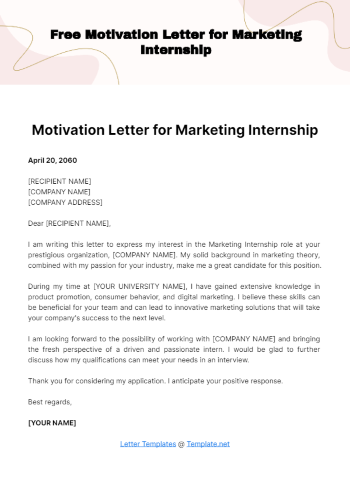 Motivation Letter for Marketing Internship Template