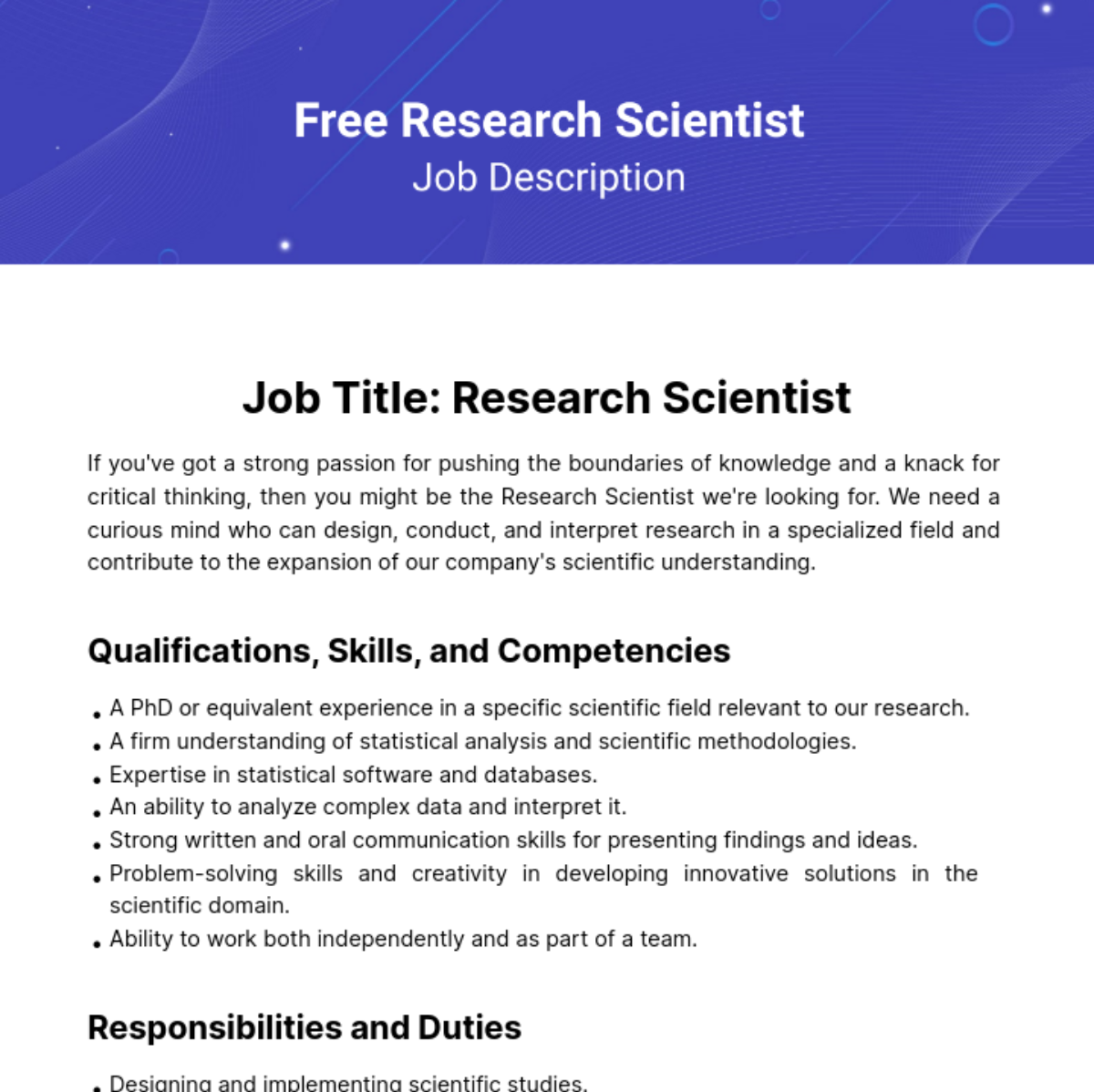 Research Scientist Job Description Template