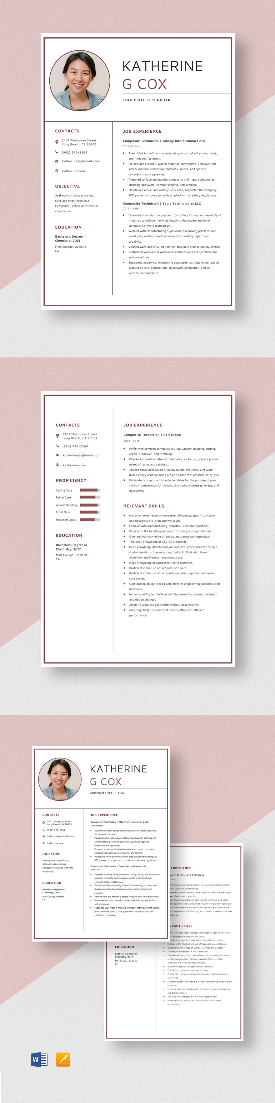 Free Composite Technician Resume Template Word Apple Pages