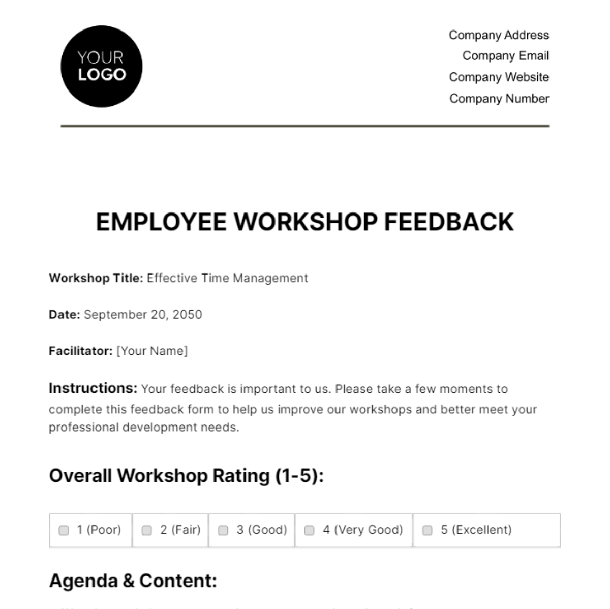 Free Employee Workshop Feedback HR Template