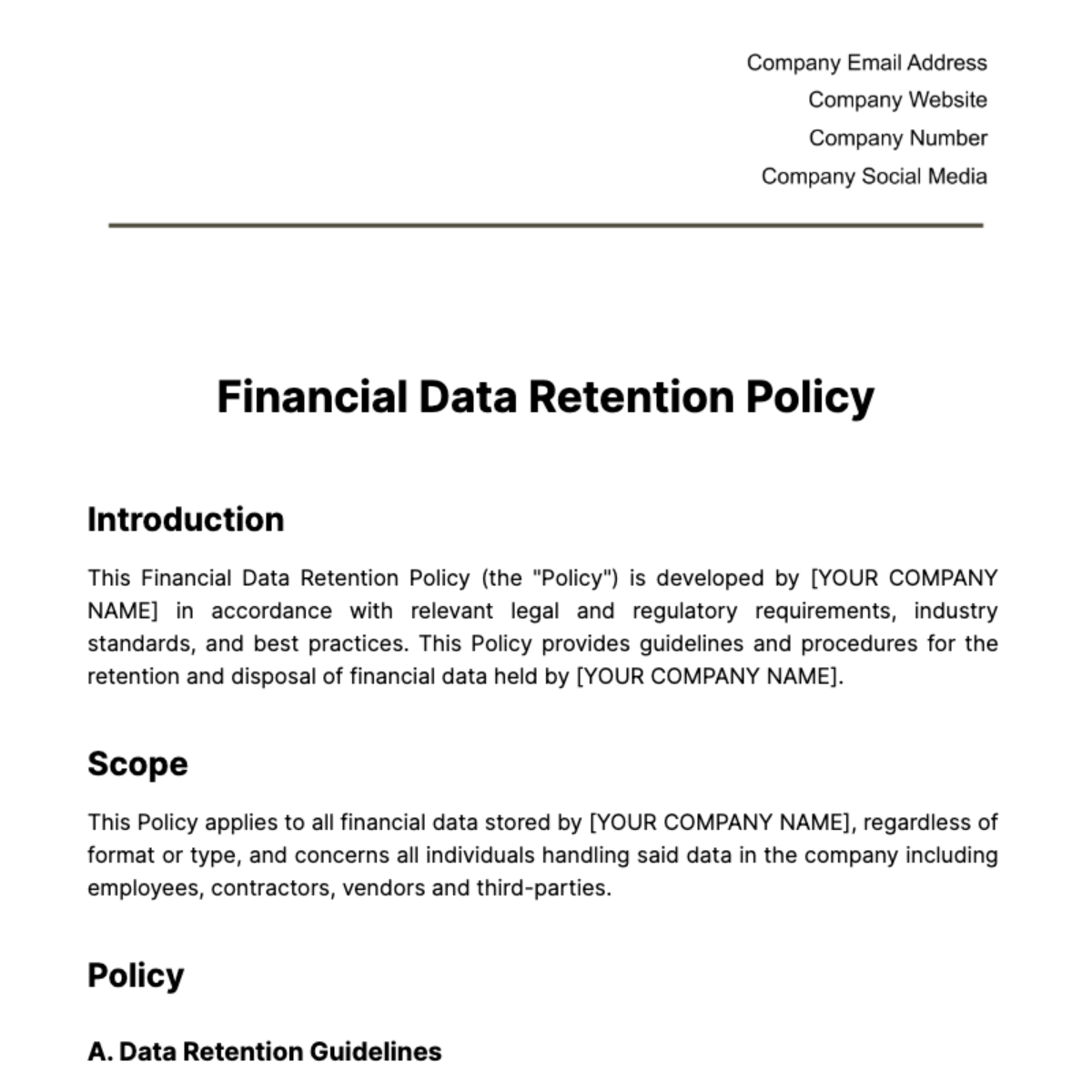 Financial Data Retention Policy Template