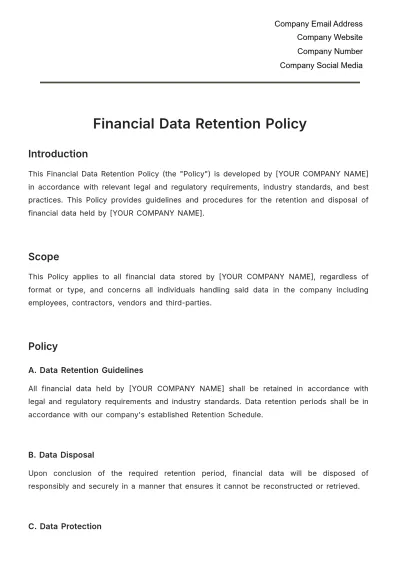 Free Financial Data Retention Policy Template to Edit Online