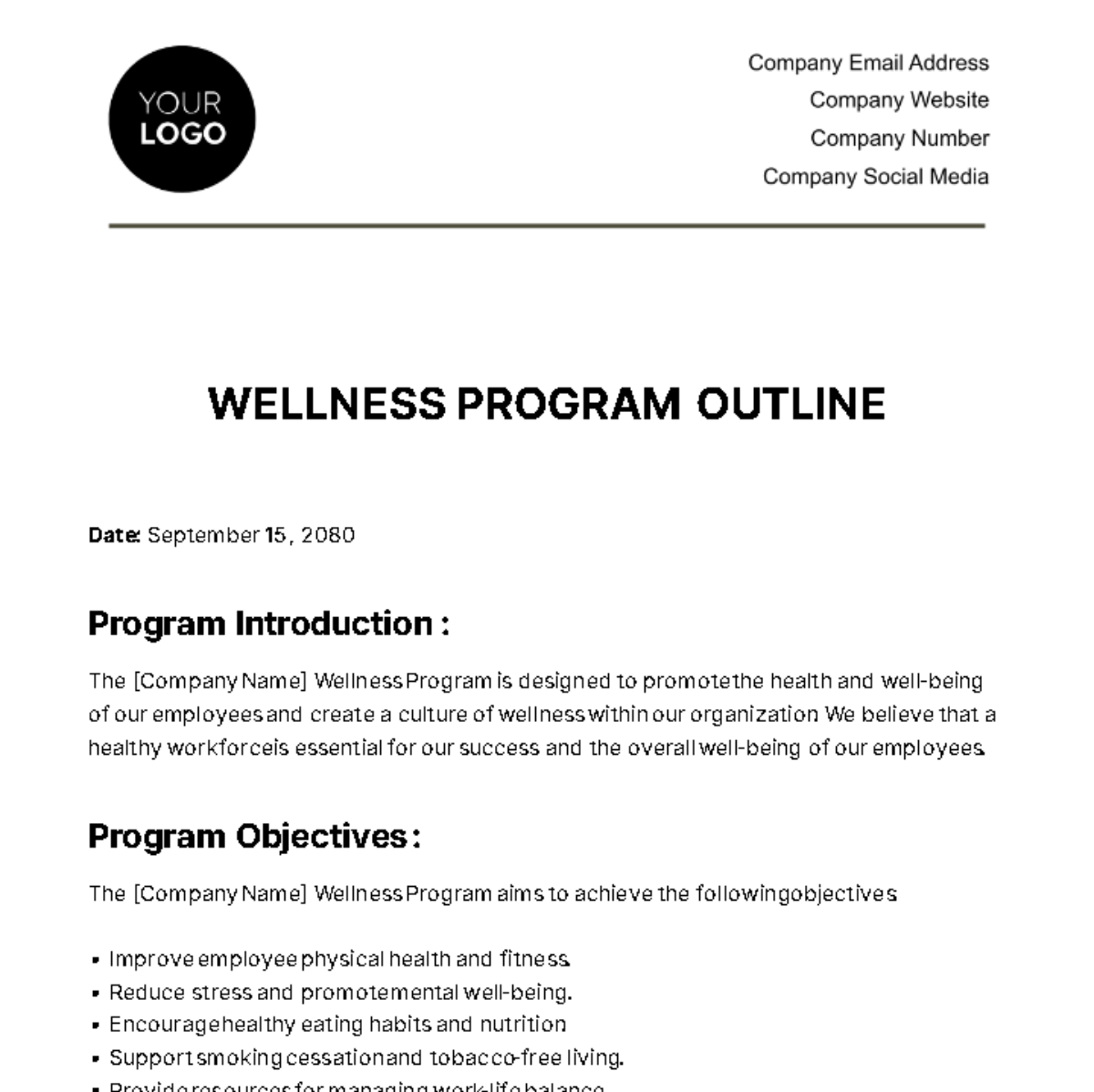 Wellness Program Outline HR Template - Edit Online & Download