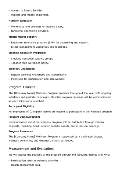 Free Wellness Program Outline HR Template to Edit Online