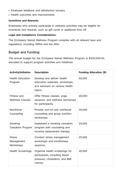 Free Wellness Program Outline HR Template to Edit Online