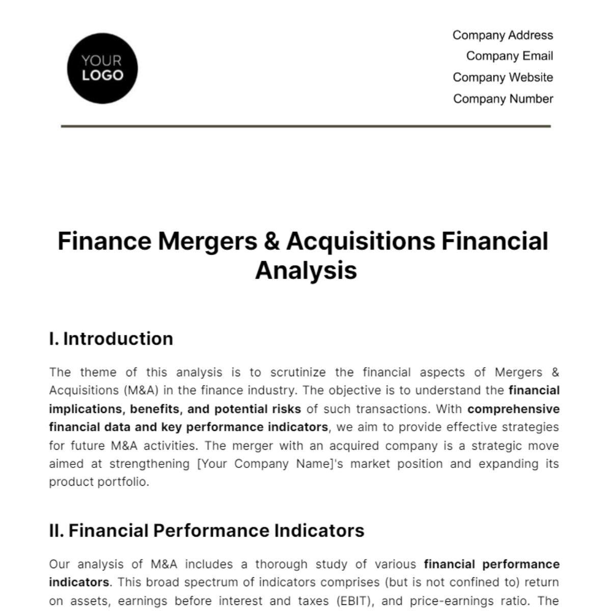 Finance Mergers & Acquisitions Financial Analysis Template