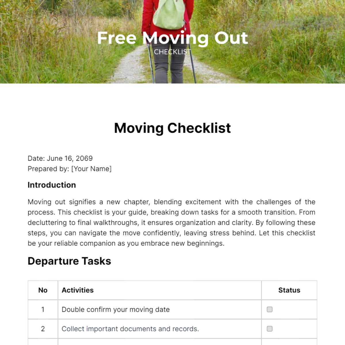 Free Moving Out Checklist Template