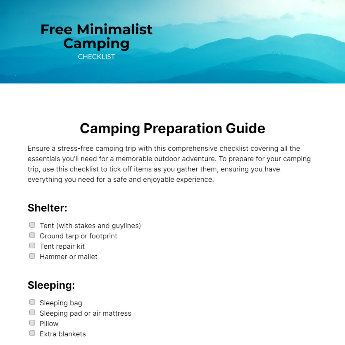 Minimalist Camping Checklist Template