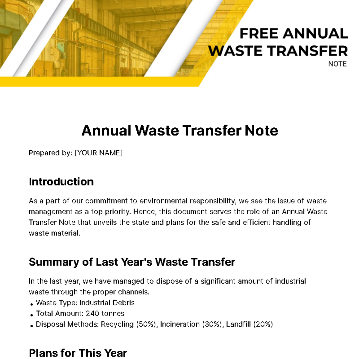 Free Annual Waste Transfer Note Template
