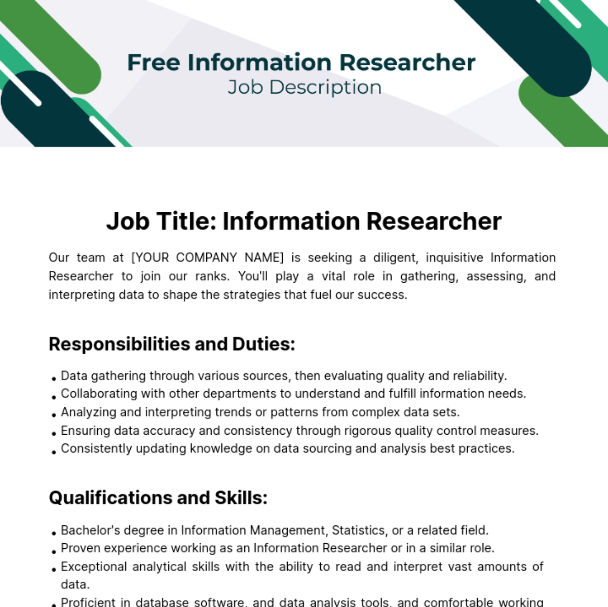 Information Researcher Job Description Template