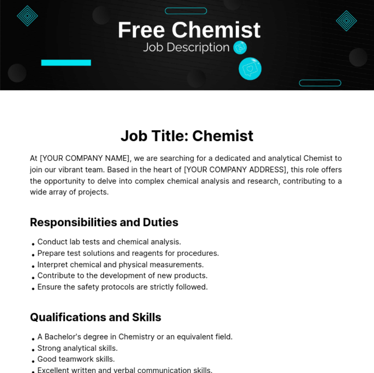 Free Chemist Job Description Template Edit Online Download 