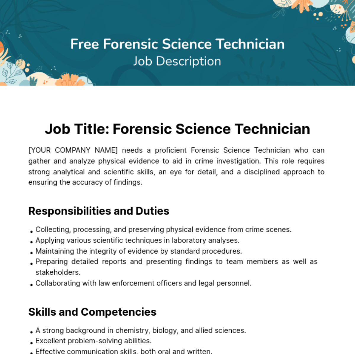 Forensic Science Technician Job Description Template Edit Online