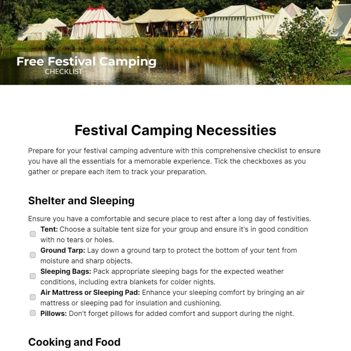 Festival Camping Checklist Template