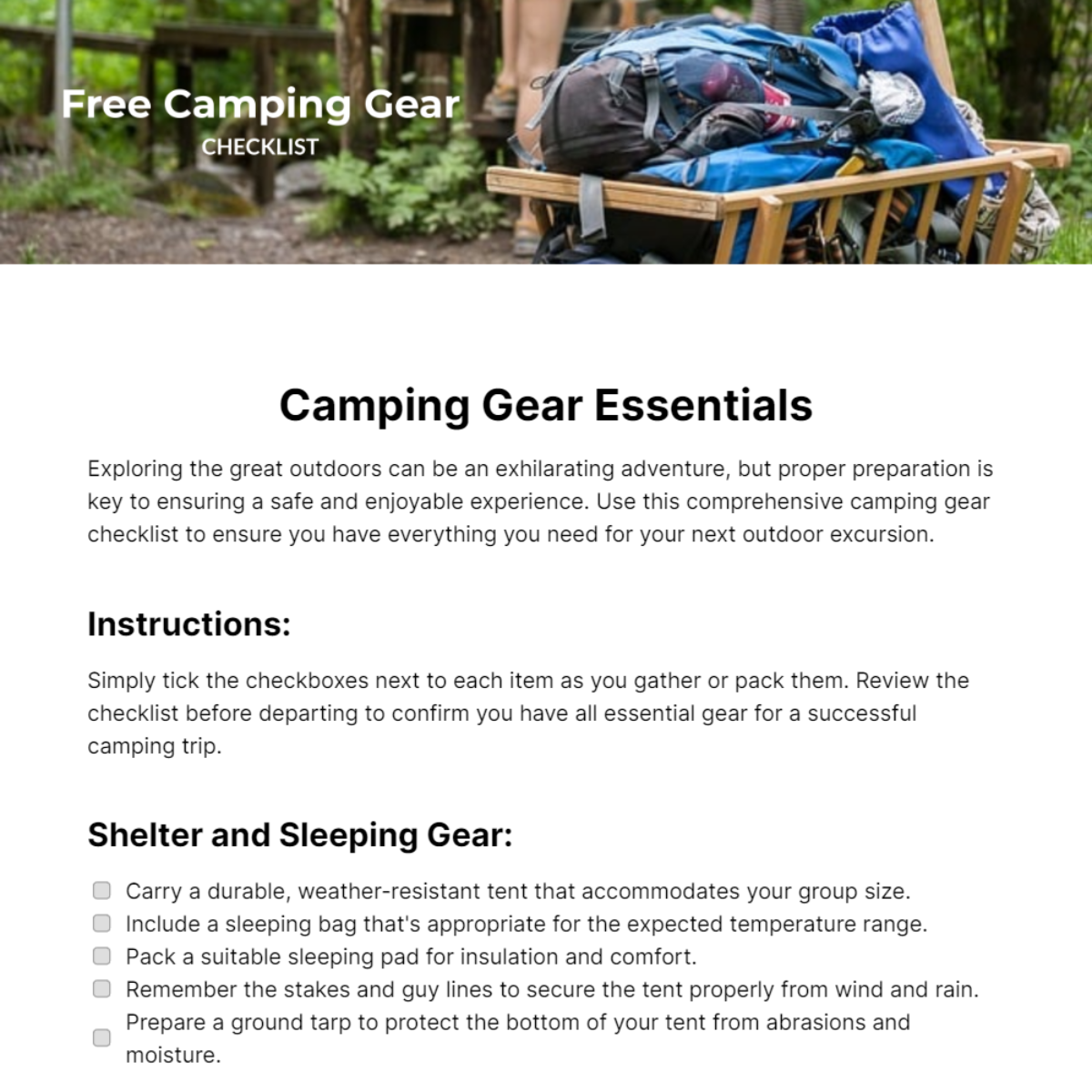Camping Gear Checklist Template