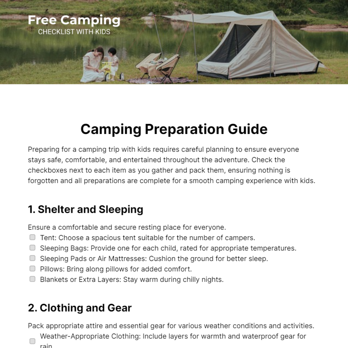 Camping Checklist With Kids Template