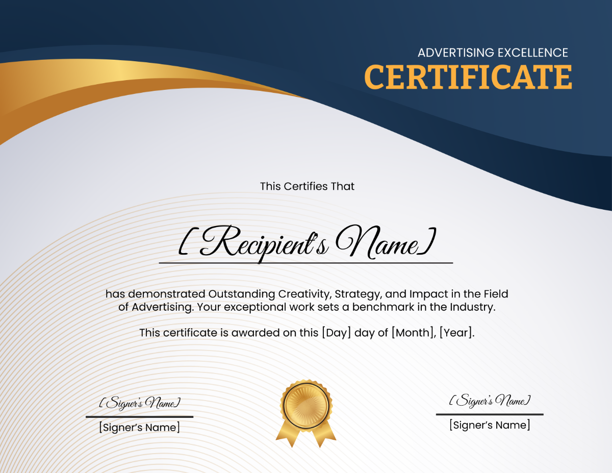 Advertising Excellence Certificate Template