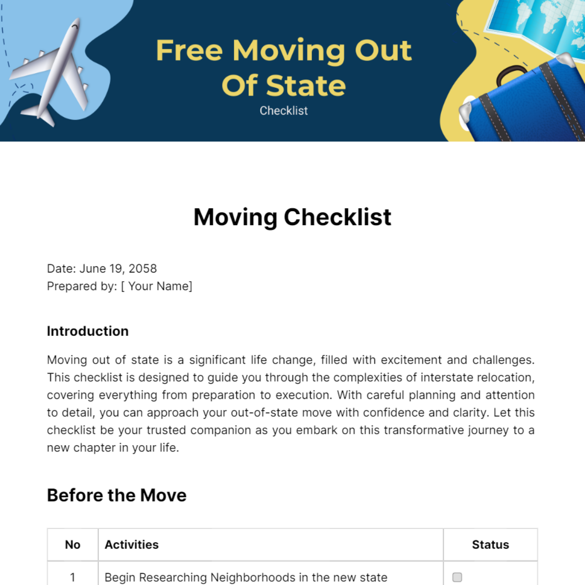 Free Moving Out Of State Checklist Template