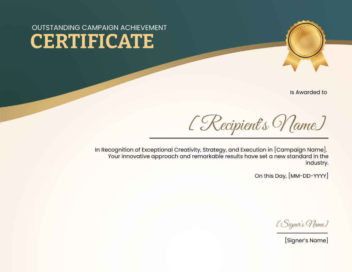 Outstanding Campaign Achievement Certificate Template