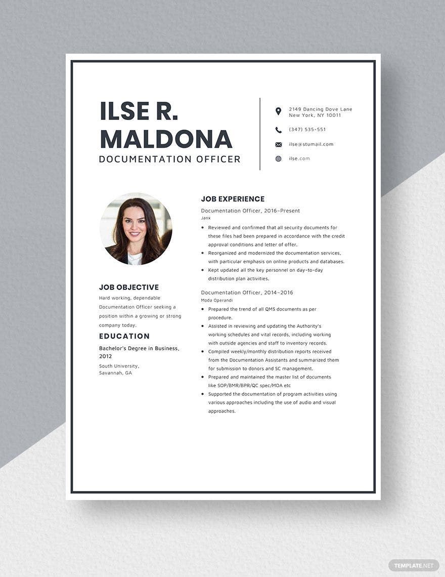 Documentation Officer Resume in Word, Apple Pages
