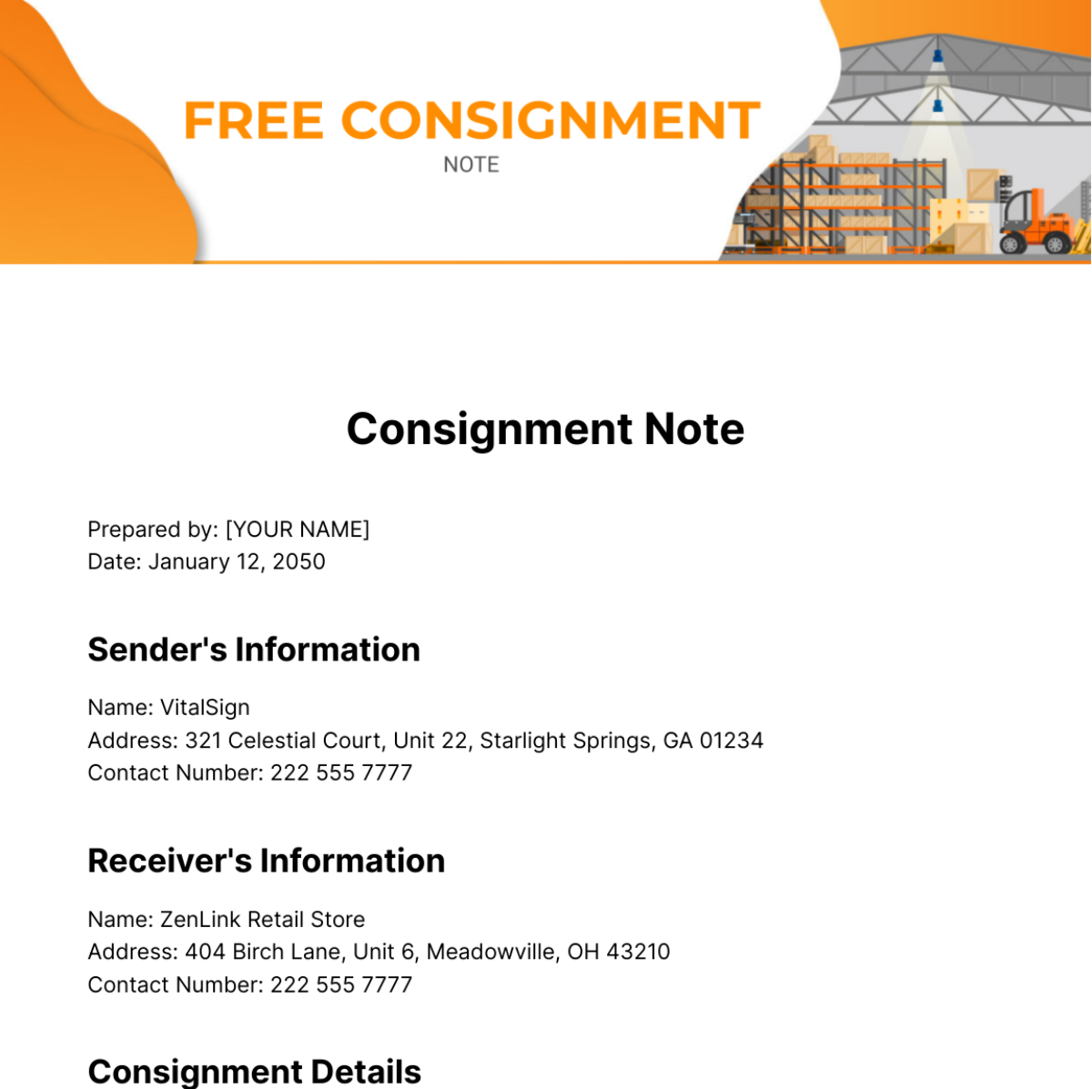 Free Consignment Note Template
