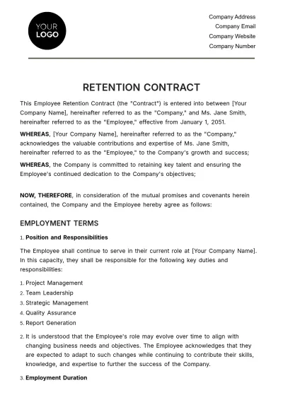 Free Retention Contract HR Template to Edit Online