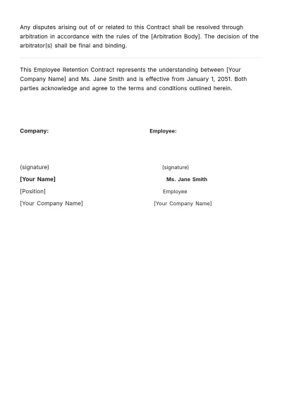 Free Retention Contract HR Template to Edit Online