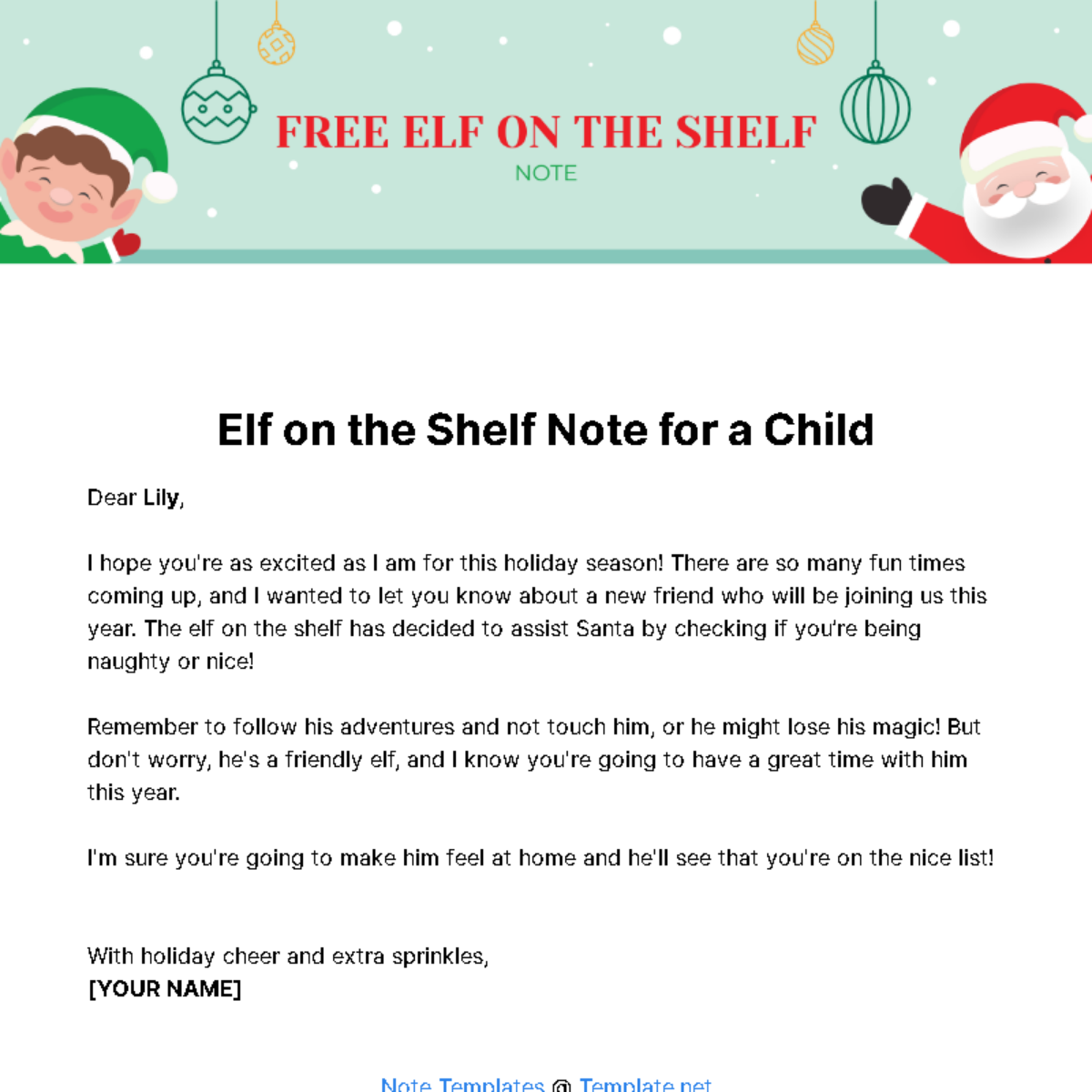 Elf on the Shelf Note Template