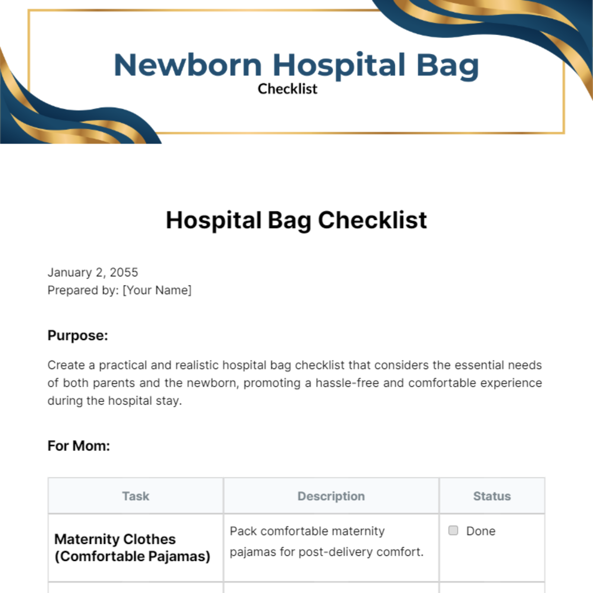 Realistic Hospital Bag Checklist Template