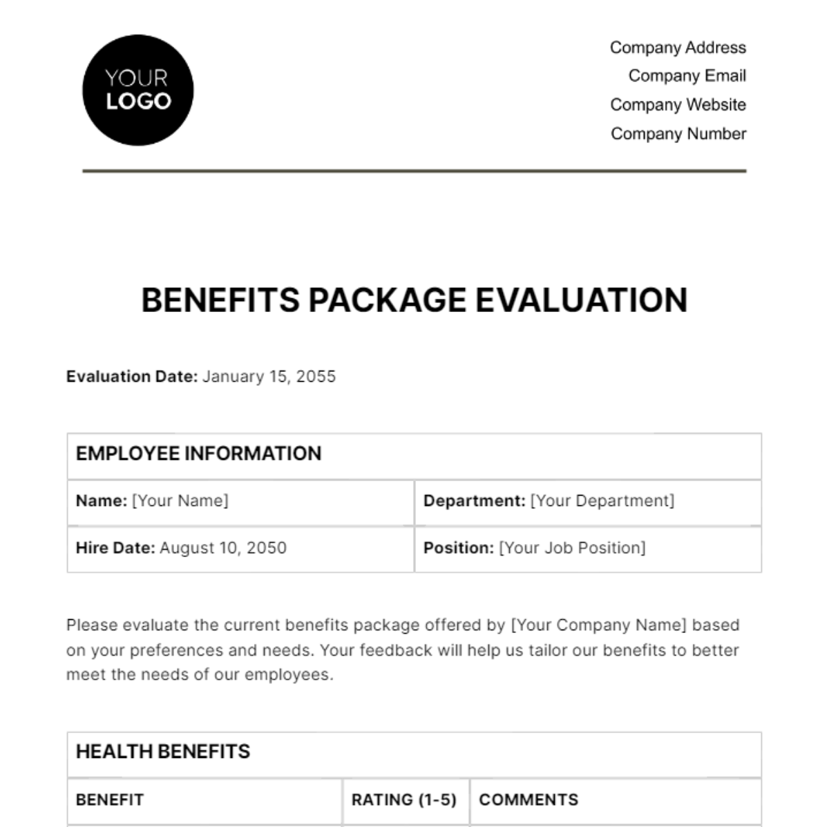 Free Benefits Package Evaluation HR Template