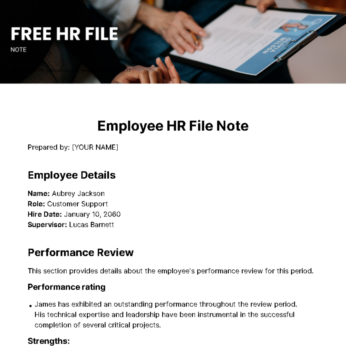 Free HR File Note Template