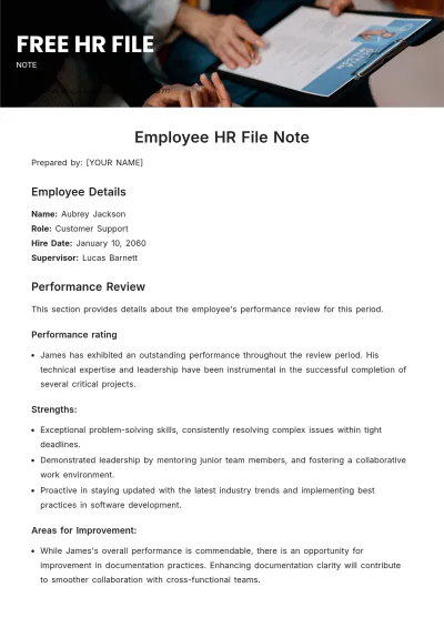 Free HR File Note Template to Edit Online