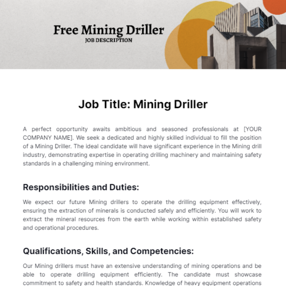 Mining Driller Job Description Template Edit Online Download 