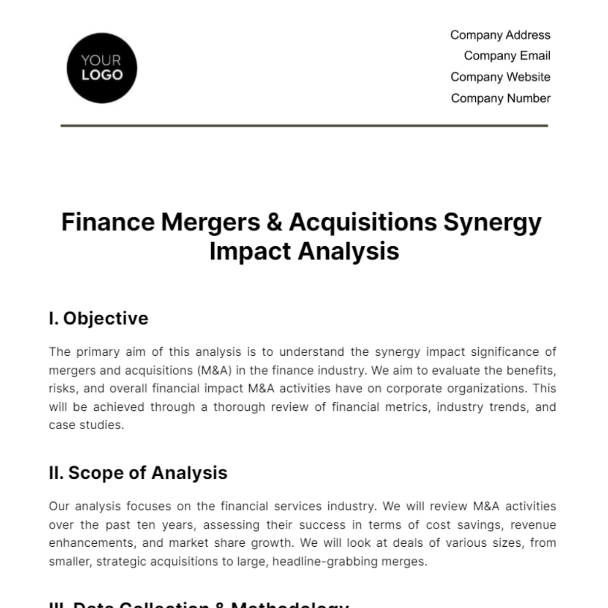 Finance Mergers & Acquisitions Synergy Impact Analysis Template