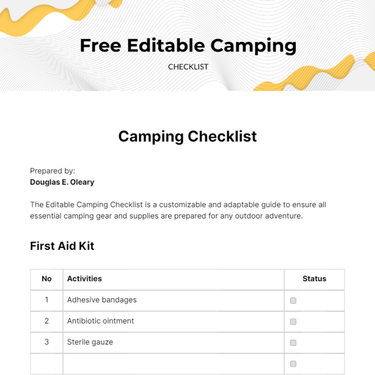 Free Editable Camping Checklist Edit Online & Download