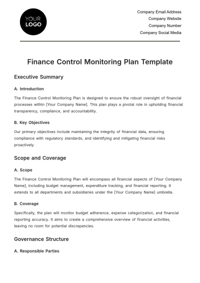 Free Finance Control Monitoring Plan Template to Edit Online