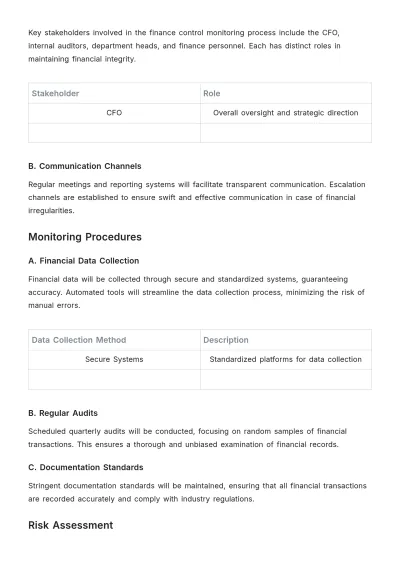 Free Finance Control Monitoring Plan Template to Edit Online
