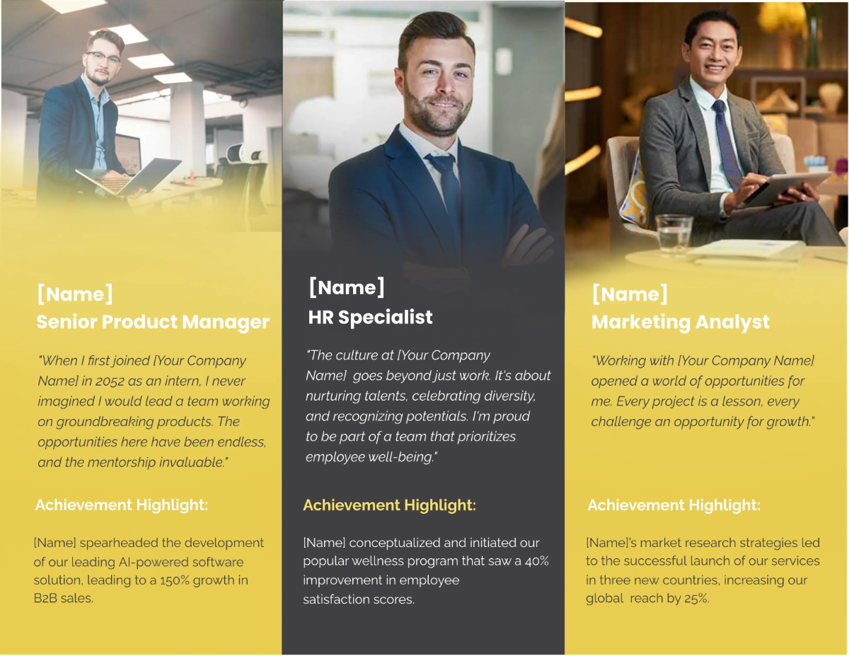 Free Employee Testimonials and Success Stories Brochure HR Template to Edit Online