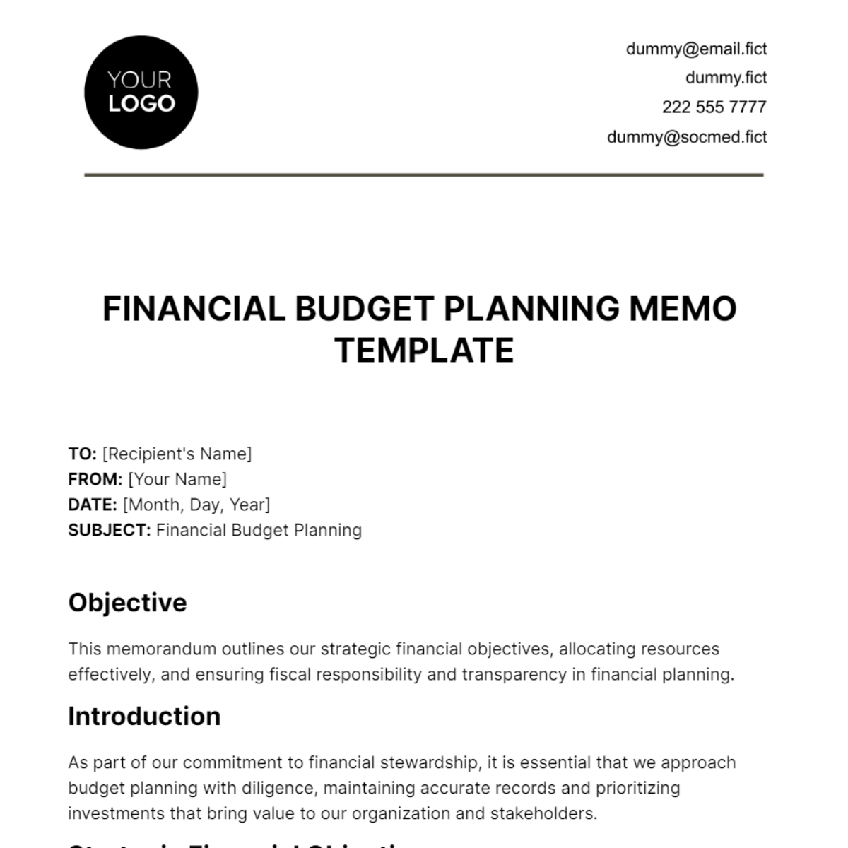 Financial Budget Planning Memo Template